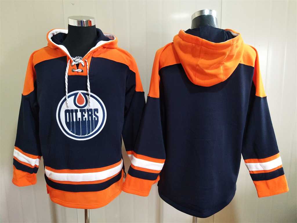 Edmonton Oilers Blank Navy Blue All Stitched Pullover Hoodie