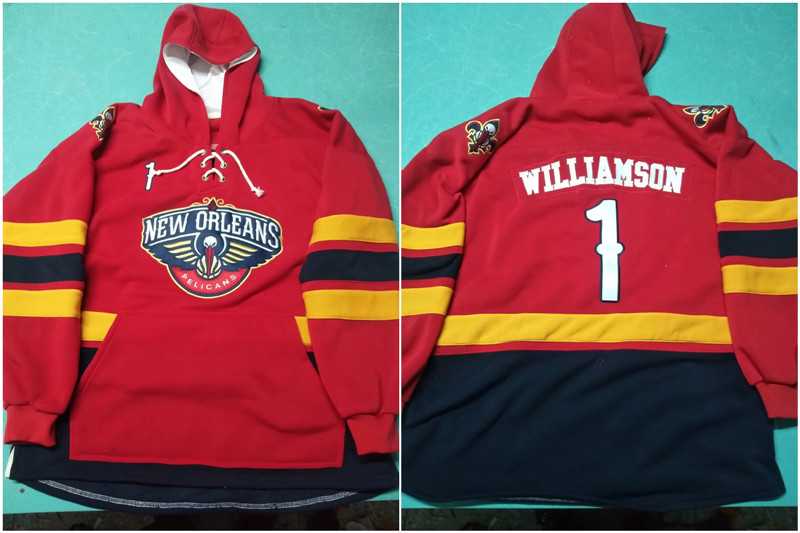 New Orleans Pelicans 1 Zion Williamson Red All Stitched Hooded Sweatshirt