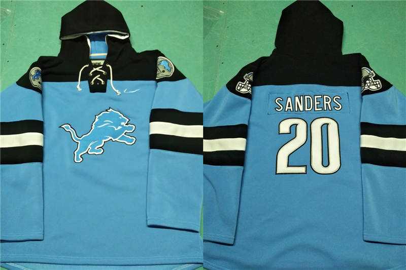 Nike Lions 20 Barry Sanders All Stitched Hooded Sweatshirt