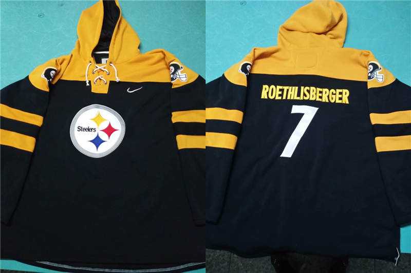 Nike Steelers 7 Ben Roethlisberger Black All Stitched Hooded Sweatshirt
