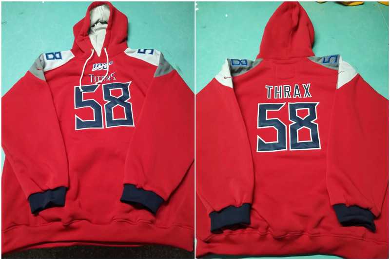 Nike Titans 58 THRAX Red All Stitched Hooded Sweatshirt