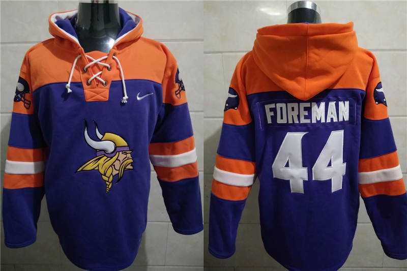 Nike Vikings 44 Chuck Foreman Purple All Stitched Hooded Sweatshirt