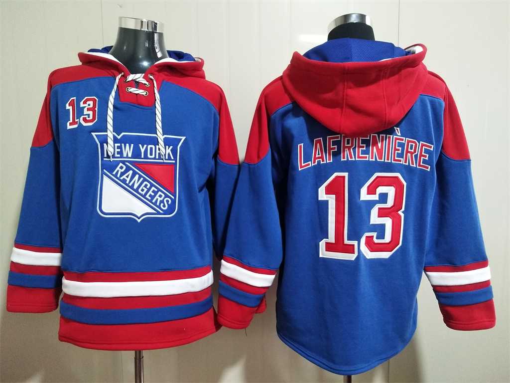 Rangers 13 Alexis Lafreniere Blue All Stitched Pullover Hoodie