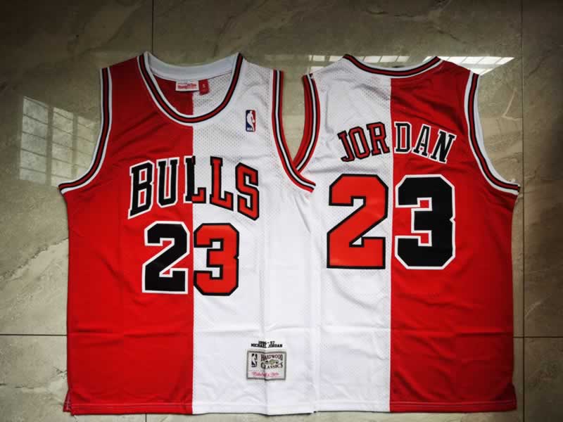 Bulls 23 Michael Jordan Split White Red 1996-97 Hardwood Classics Mesh Jersey Mixiu