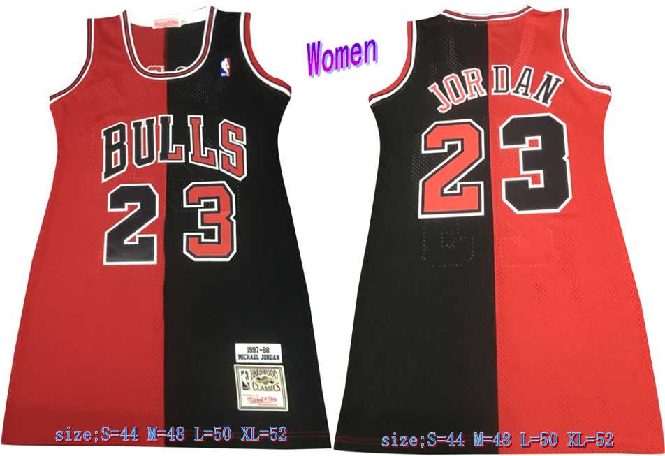 Women Bulls 23 Michael Jordan Split Black Red 1997-98 Hardwood Classics Mesh Jersey