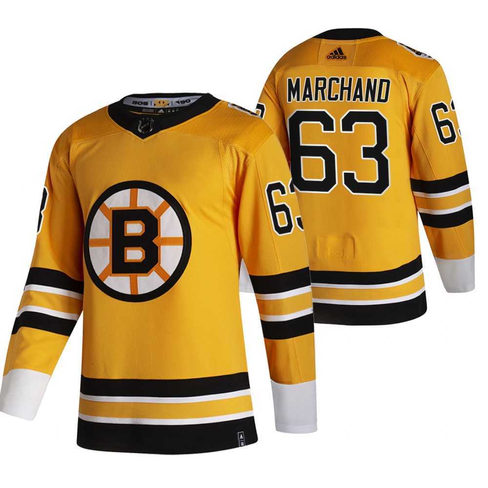 Boston Bruins 63 Brad Marchand Yellow Adidas 2020-21 Reverse Retro Alternate Jersey Dzhi