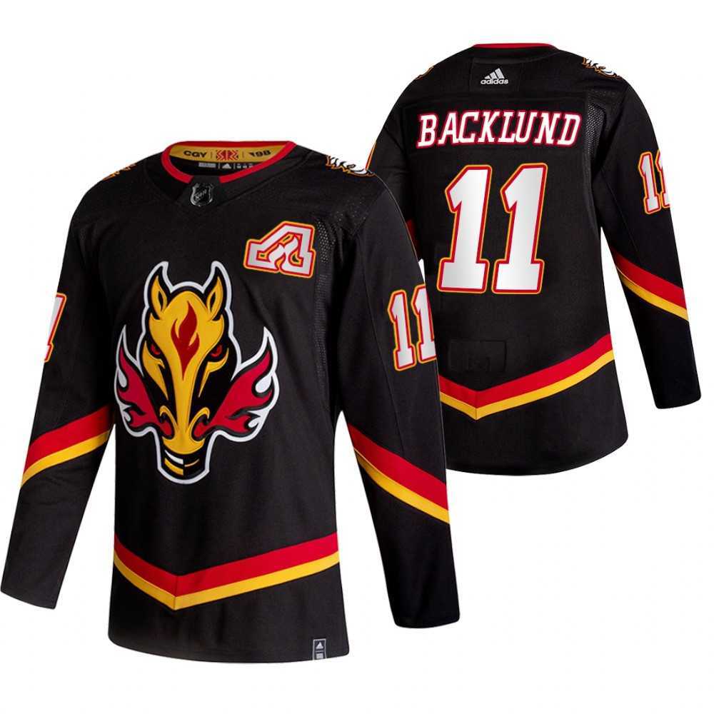 Calgary Flames 11 Mikael Backlund Black Adidas 2020-21 Reverse Retro Alternate Jersey Dzhi