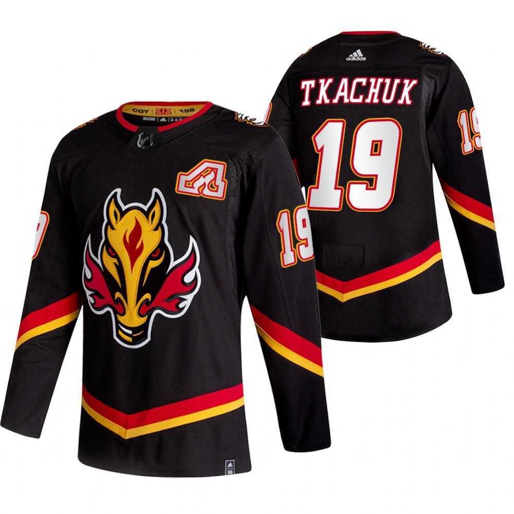 Calgary Flames 19 Matthew Tkachuk Black Adidas 2020-21 Reverse Retro Alternate Jersey Dzhi