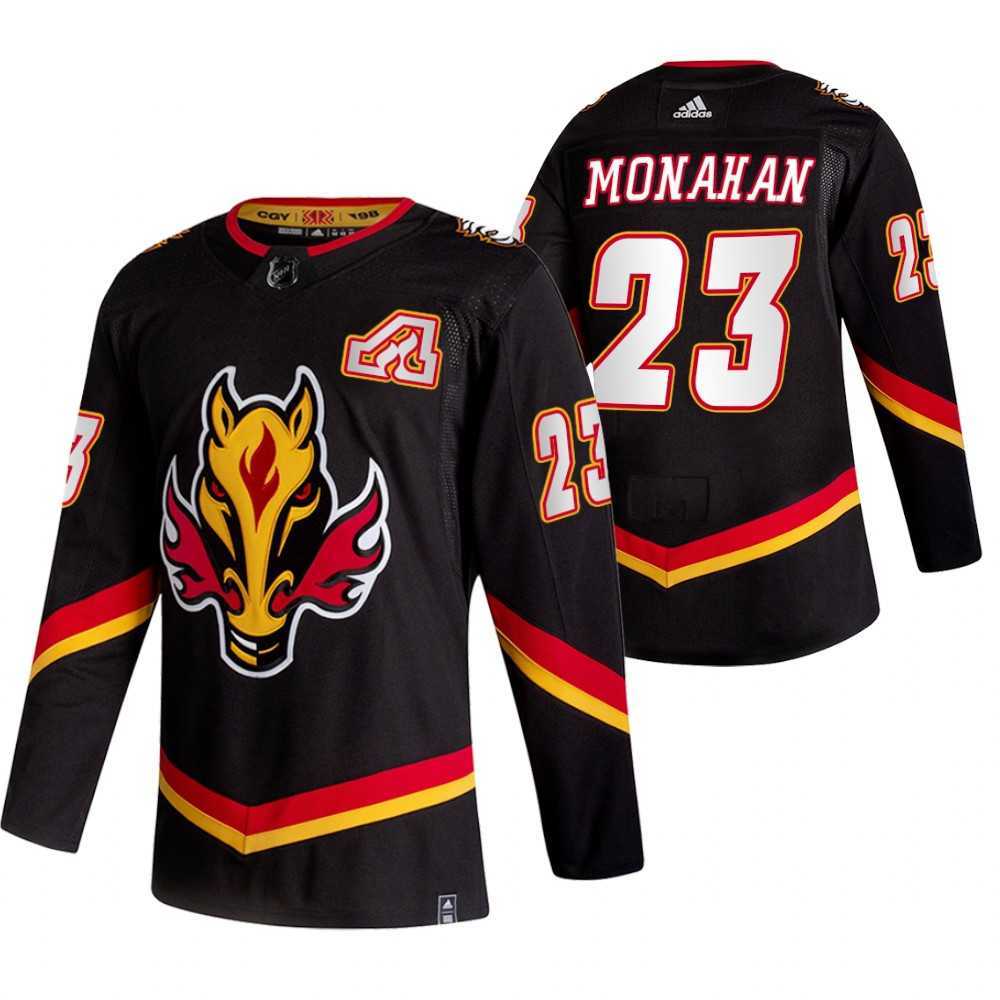 Calgary Flames 23 Sean Monahan Black Adidas 2020-21 Reverse Retro Alternate Jersey Dzhi