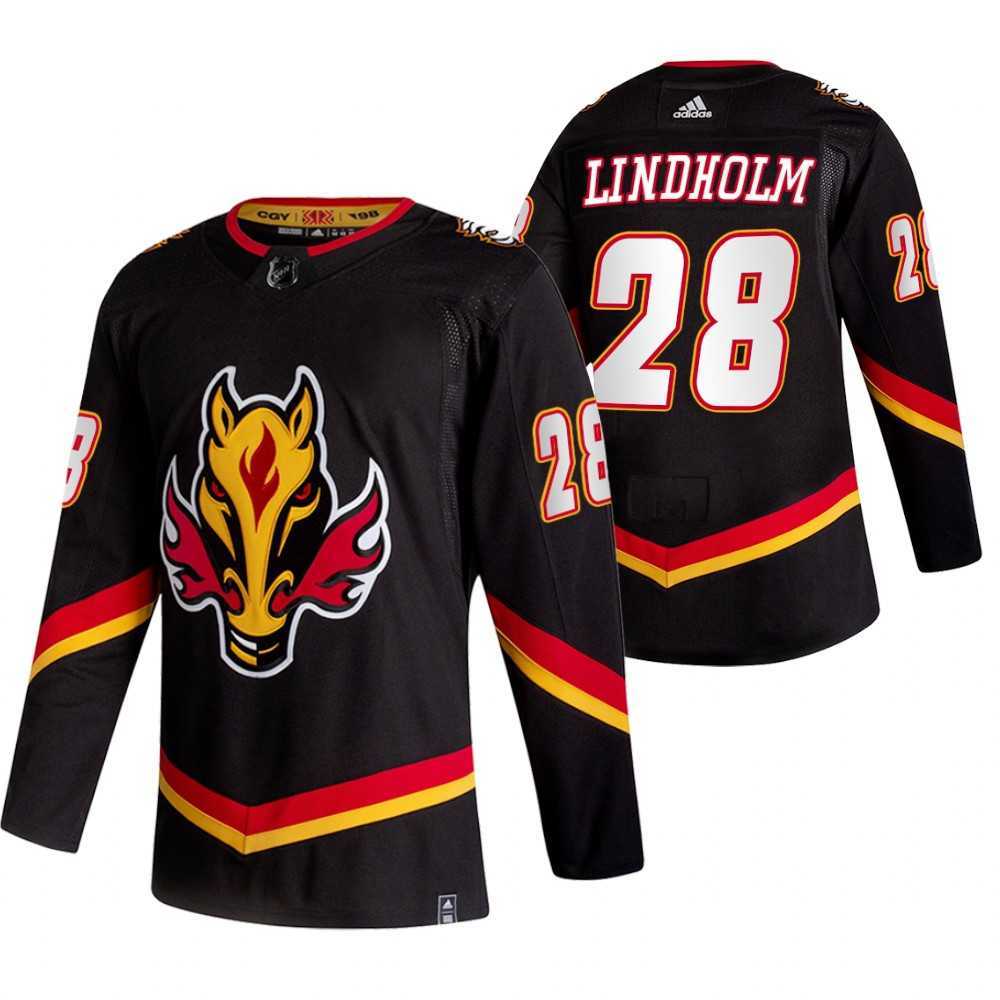 Calgary Flames 28 Elias Lindholm Black Adidas 2020-21 Reverse Retro Alternate Jersey Dzhi