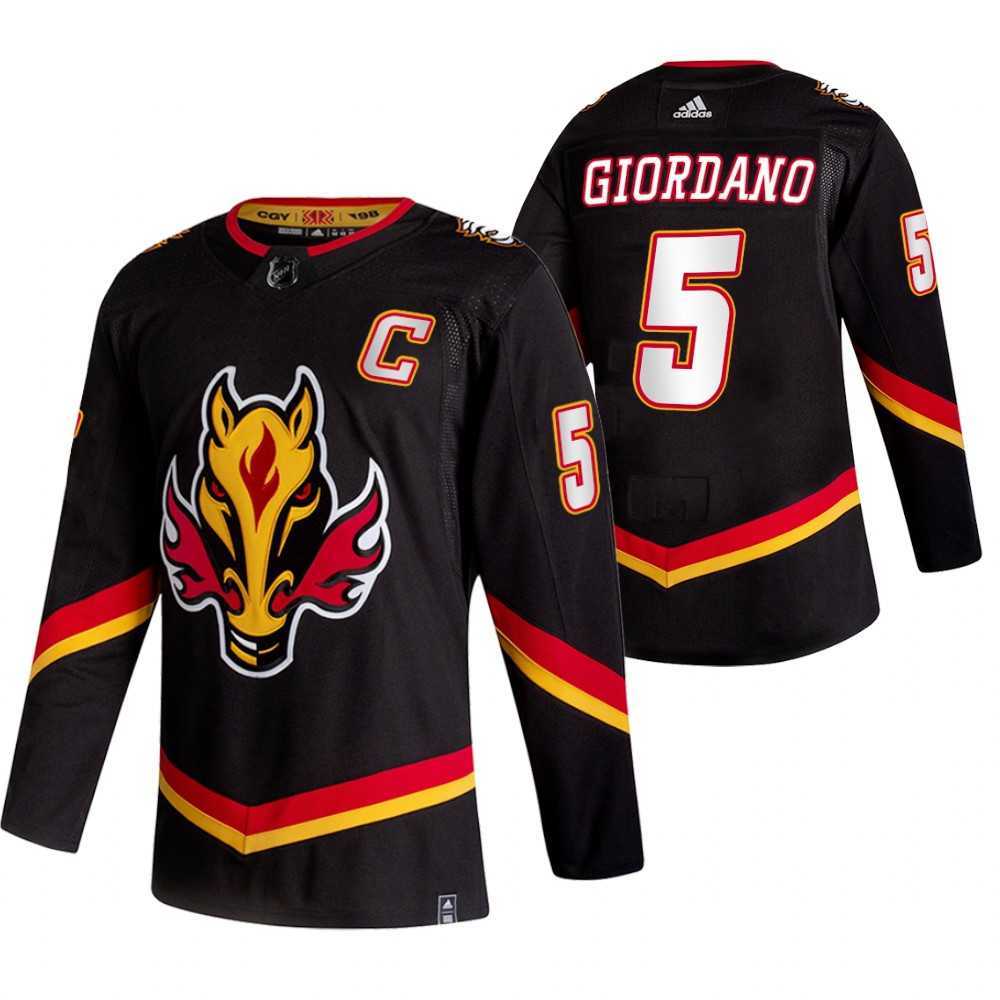 Calgary Flames 5 Mark Giordano Black Adidas 2020-21 Reverse Retro Alternate Jersey Dzhi