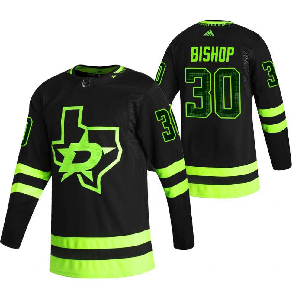 Dallas Stars 30 Ben Bishop Black Adidas 2020-21 Reverse Retro Alternate Jersey Dzhi