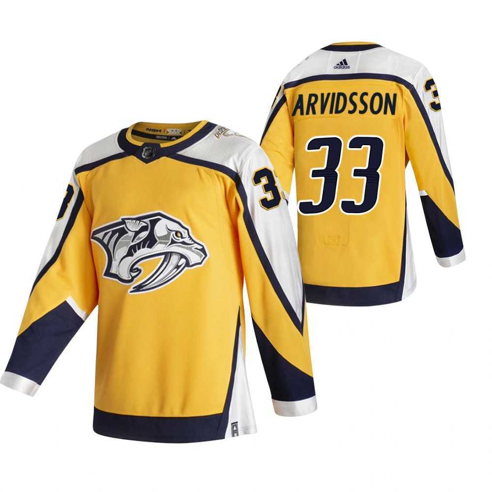 Nashville Predators 33 Viktor Arvidsson Yellow Adidas 2020-21 Reverse Retro Alternate Jersey Dzhi