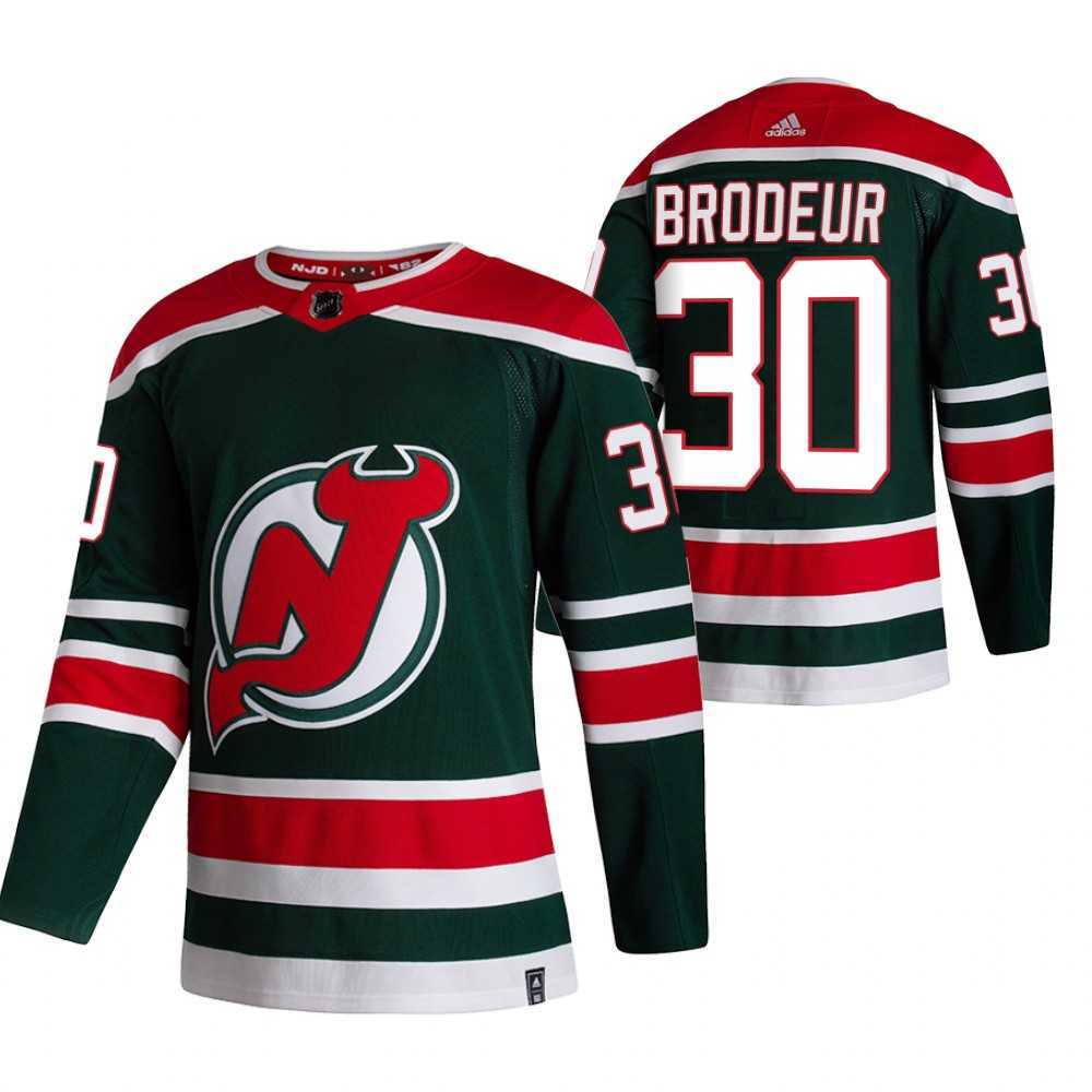 New Jersey Devils 30 Martin Brodeur Green Adidas 2020-21 Reverse Retro Alternate Jersey Dzhi