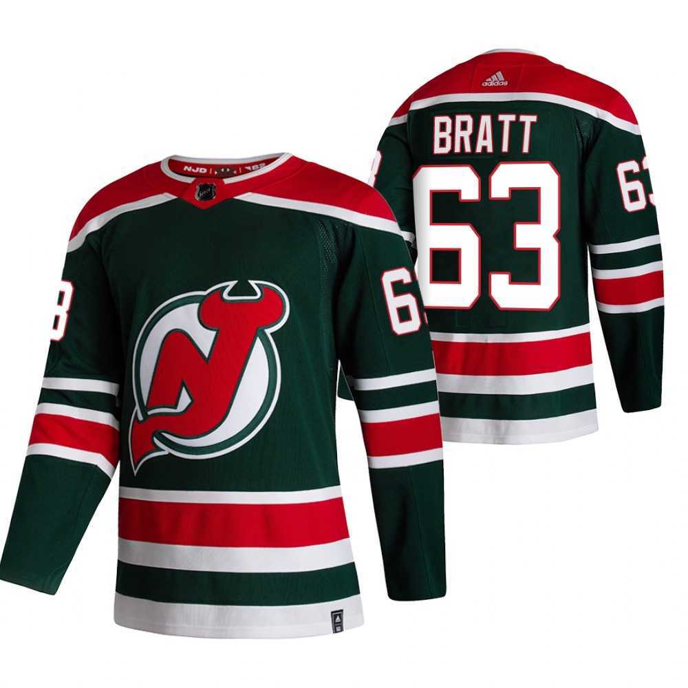 New Jersey Devils 63 Jesper Bratt Green Adidas 2020-21 Reverse Retro Alternate Jersey Dzhi