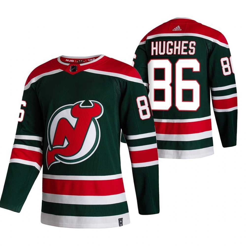 New Jersey Devils 86 Jack Hughes Green Adidas 2020-21 Reverse Retro Alternate Jersey Dzhi