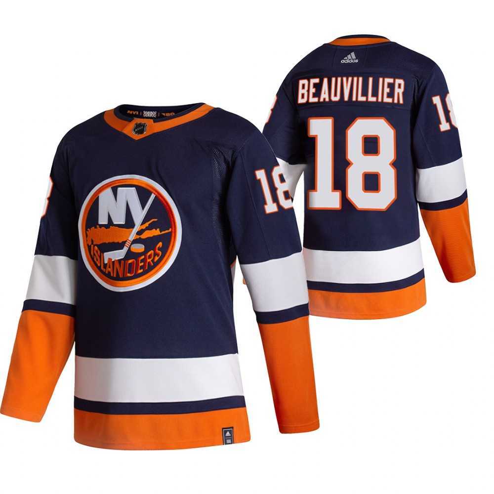New York Islanders 18 Anthony Beauvillier Navy Blue Adidas 2020-21 Reverse Retro Alternate Jersey Dzhi