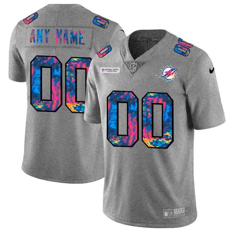 Nike Miami Dolphins Customized Men's Multi-Color 2020 Crucial Catch Vapor Untouchable Limited Jersey Grey Heather