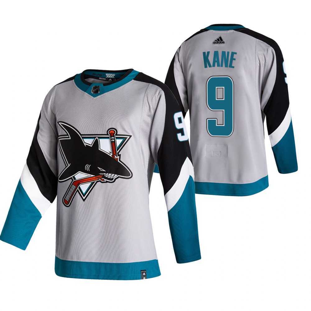 San Jose Sharks 9 Evander Kane Grey Adidas 2020-21 Reverse Retro Alternate Jersey Dzhi