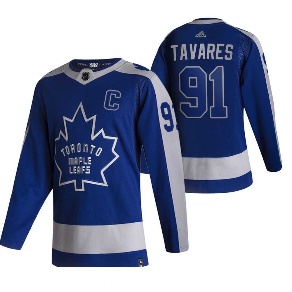 Toronto Maple Leafs 91 John Tavares Blue Adidas 2020-21 Reverse Retro Alternate Jersey Dzhi