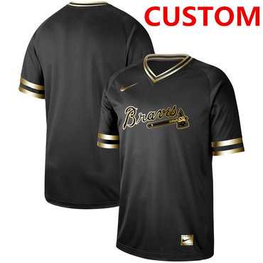 Atlanta Braves Customized Black Gold Flexbase Jersey
