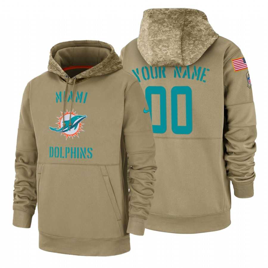 Miami Dolphin Customized Nike Tan Salute To Service Name & Number Sideline Therma Pullover Hoodie