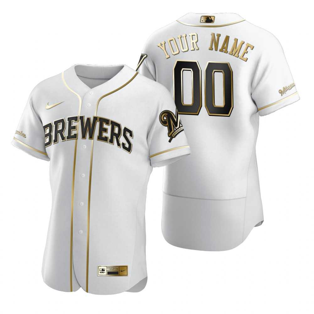 Milwaukee Brewers Customized Nike White Stitched MLB Flex Base Golden Edition Jersey