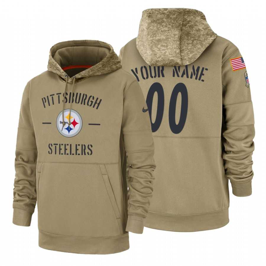 Pittsburgh Steelers Customized Nike Tan Salute To Service Name & Number Sideline Therma Pullover Hoodie