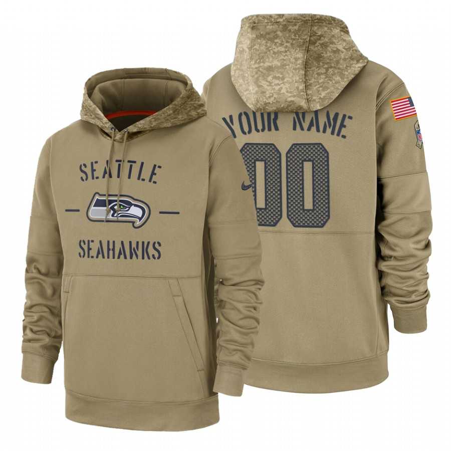 Seattle Seahawks Customized Nike Tan Salute To Service Name & Number Sideline Therma Pullover Hoodie