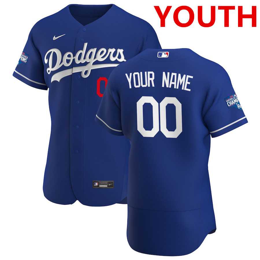 Youth Customized Dodgers nike royal alternate 2020 world series champions player mlb jersey