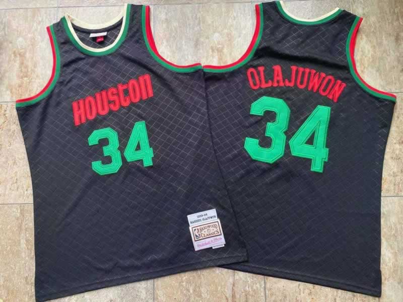 Rockets 34 Hakeem Olajuwon Black 1993-94 Hardwood Classics Jersey Mixiu