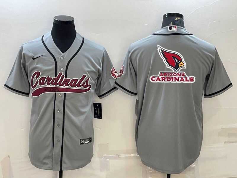 Men's Arizona Cardinals Grey Team Big Logo With Patch Cool Base Stitched Baseball Jersey