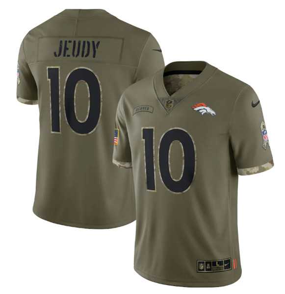 Men's Denver Broncos #10 Jerry Jeudy 2022 Olive Salute To Service Limited Stitched Jersey