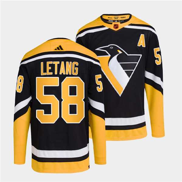 Men's Pittsburgh Penguins #58 Kris Letang Black 2022 Reverse Retro Stitched Jersey Dzhi