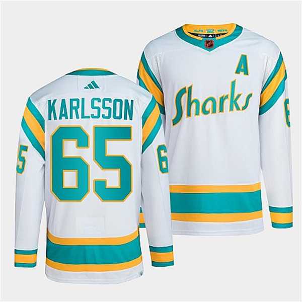 Men's San Jose Sharks #65 Erik Karlsson White 2022 Reverse Retro Stitched Jersey Dzhi