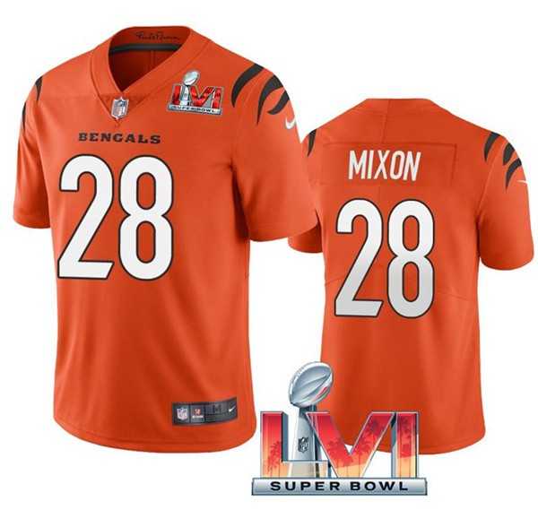 Nike Bengals Men & Women & Youth 28 Joe Mixon Orange 2022 Super Bowl LVI Vapor Limited Jersey