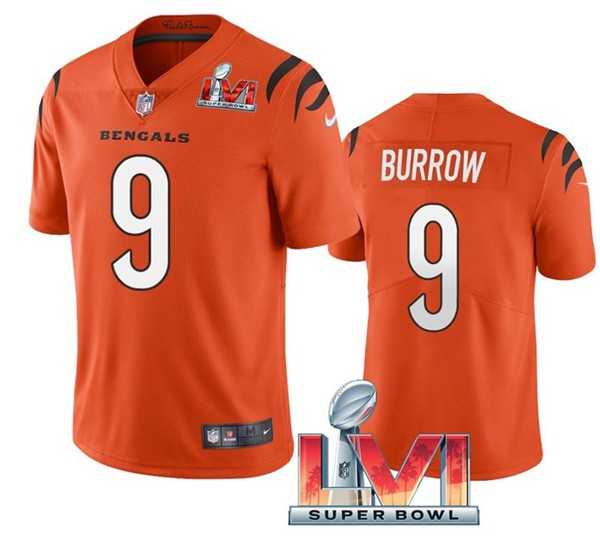 Nike Bengals Men & Women & Youth 9 Joe Burrow Orange 2022 Super Bowl LVI Vapor Limited Jersey