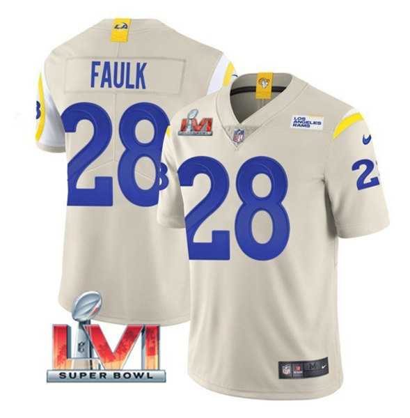 Nike Rams Men & Women & Youth 28 Marshall Faulk Bone 2022 Super Bowl LVI Vapor Limited Jersey