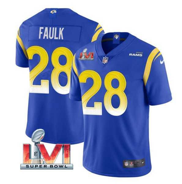 Nike Rams Men & Women & Youth 28 Marshall Faulk Royal 2022 Super Bowl LVI Vapor Limited Jersey