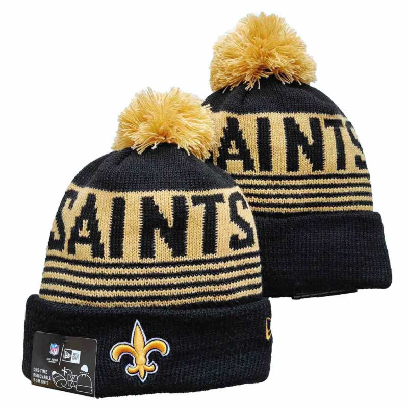 Saints Team Logo Black Pom Cuffed Knit Hats YD