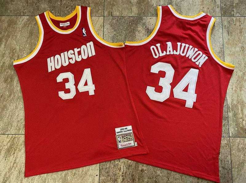 Rockets 34 Hakeem Olajuwon Red 1993-94 Hardwood Classics Jersey Mixiu