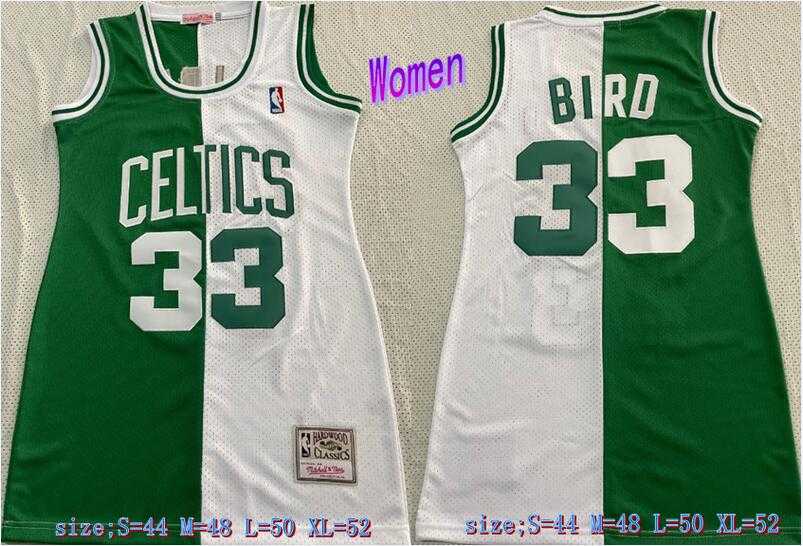 Women Celtics 33 Larry Bird Split Green White Hardwood Classics Jersey
