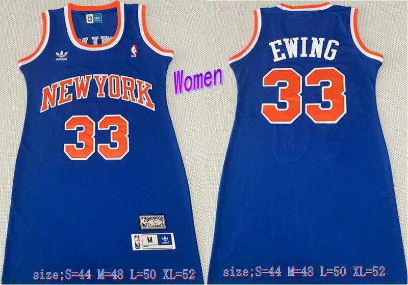 Women Knicks 33 Patrick Ewing Blue Hardwood Classics Jersey