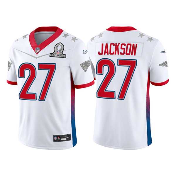 New England Patriots 27 J.C. Jackson 2022 White AFC Pro Bowl Jersey Dyin