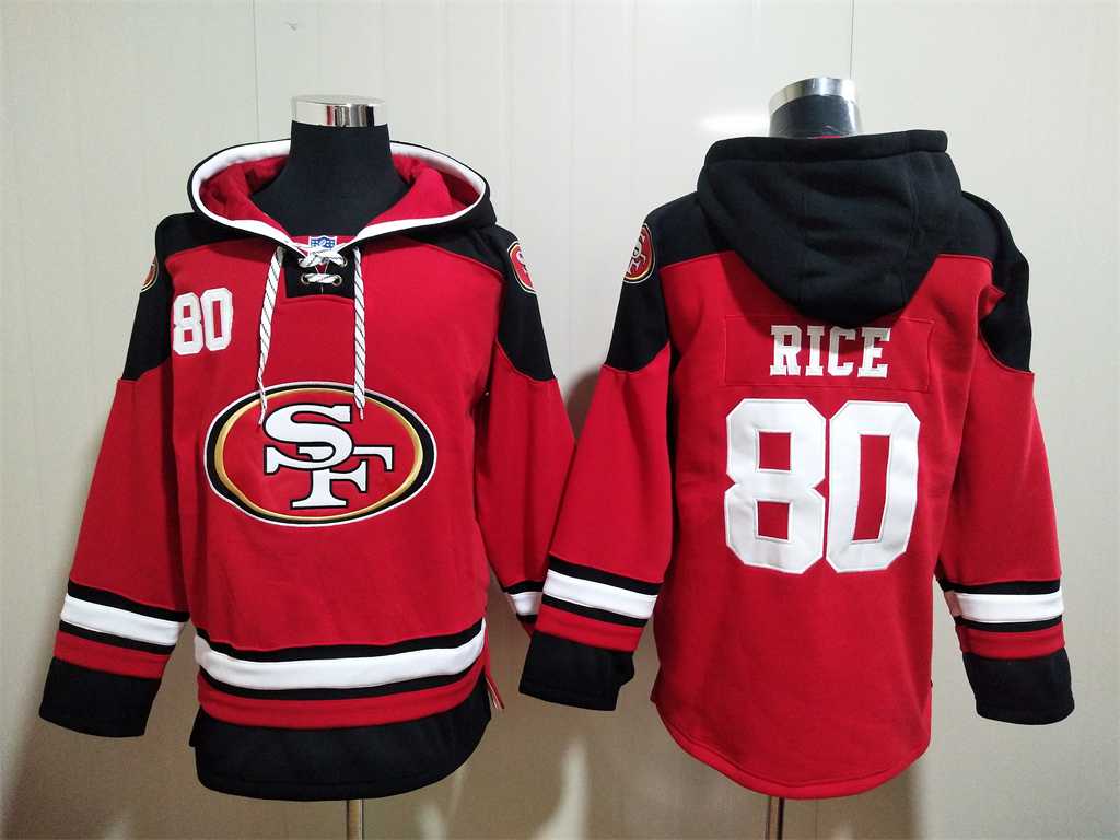 49ers 80 Jerry Rice Red All Stitched Sweatshirt Hoodie