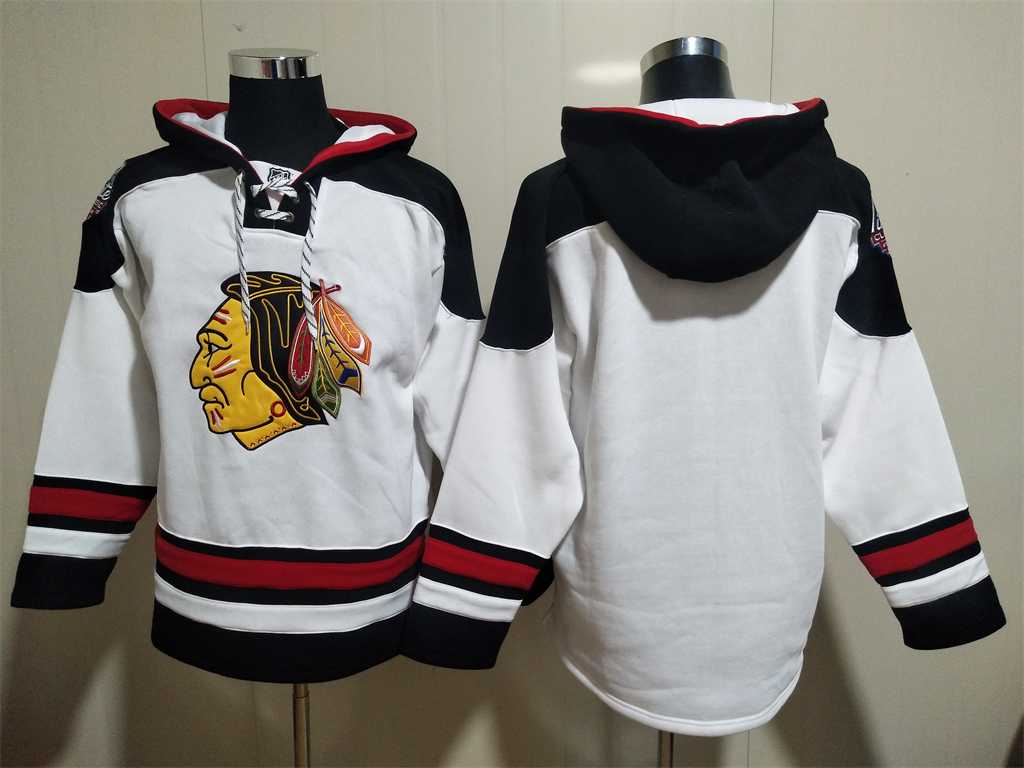 Blackhawks Customized Mens's White All Stitched Sweatshirt Hoodie