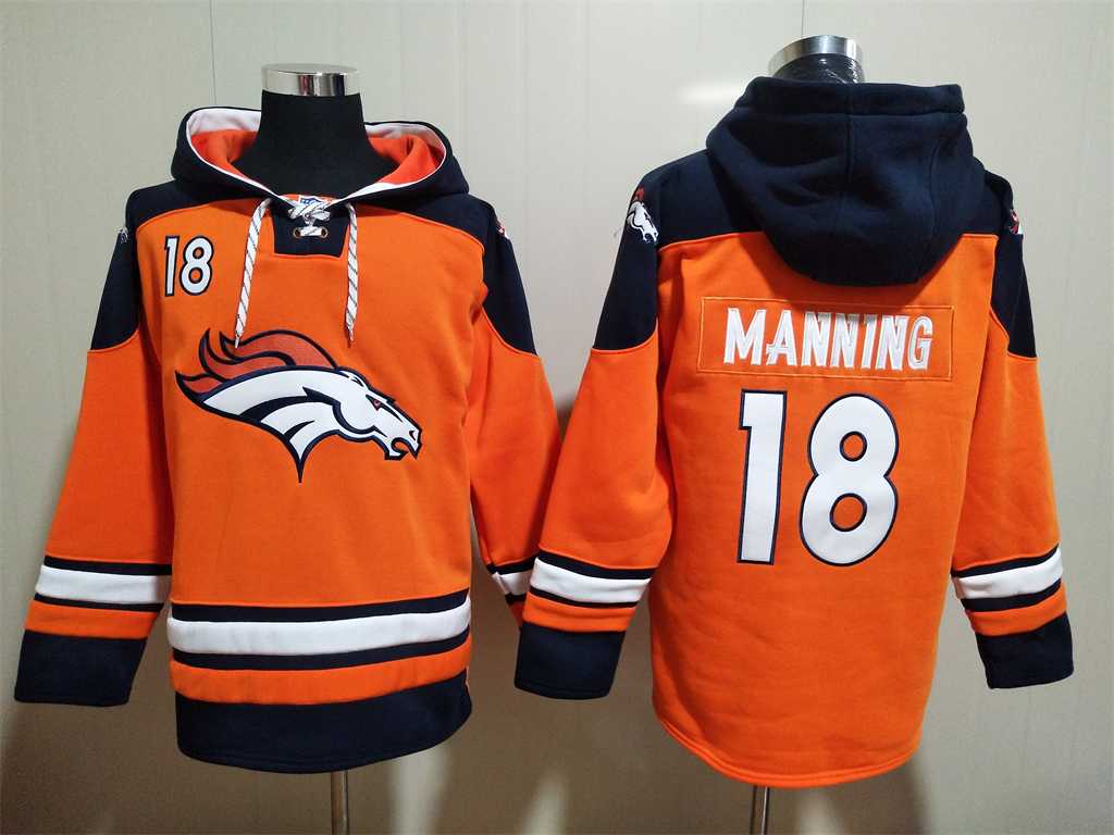 Broncos 18 Peyton Manning Orange All Stitched Sweatshirt Hoodie