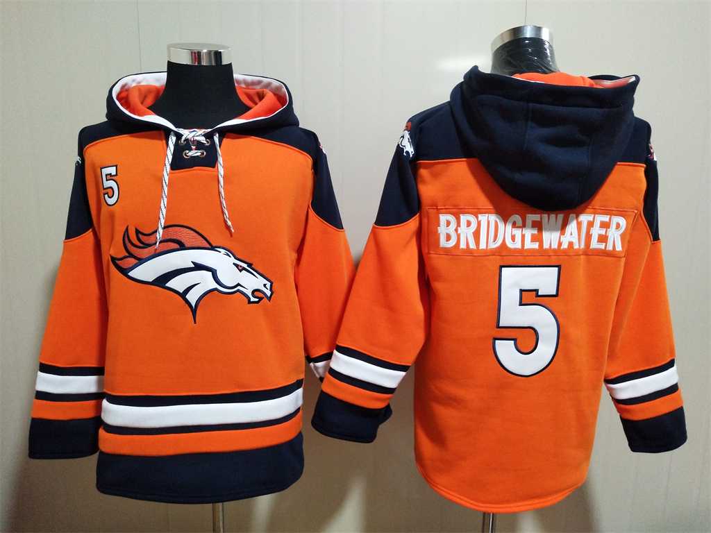 Broncos 5 Teddy Bridgewater Orange All Stitched Sweatshirt Hoodie