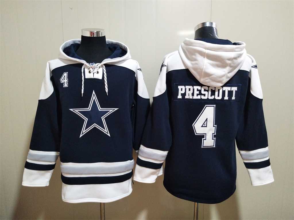 Cowboys 4 Dak Prescott Navy Blue All Stitched Sweatshirt Hoodie