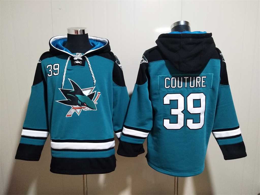 Sharks 39 Logan Couture Teal All Stitched Sweatshirt Hoodie